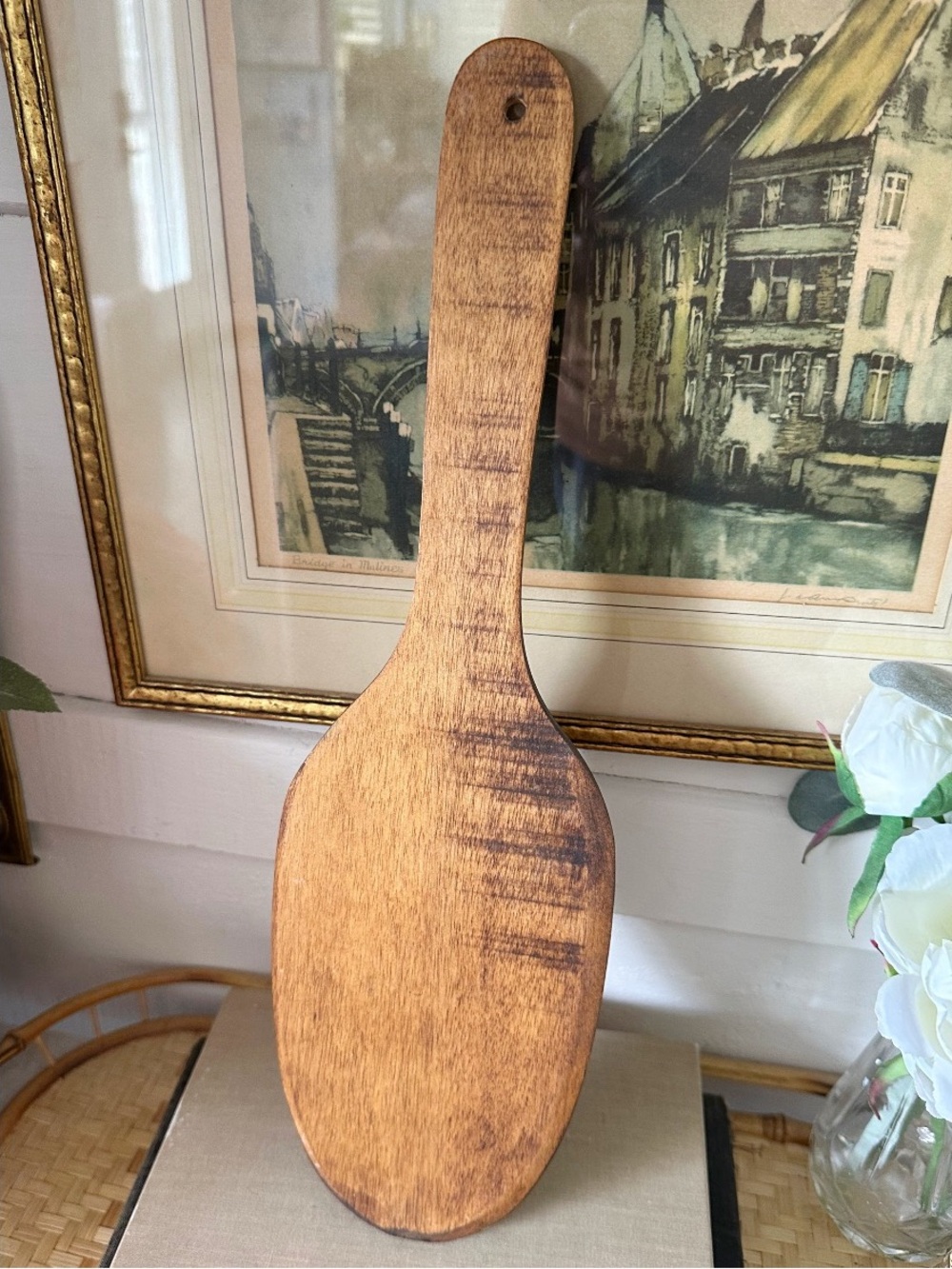 Vintage Wooden Butter Paddle With Hand Painted Strawberry Floral Design 15.25” - Picture 3 of 3